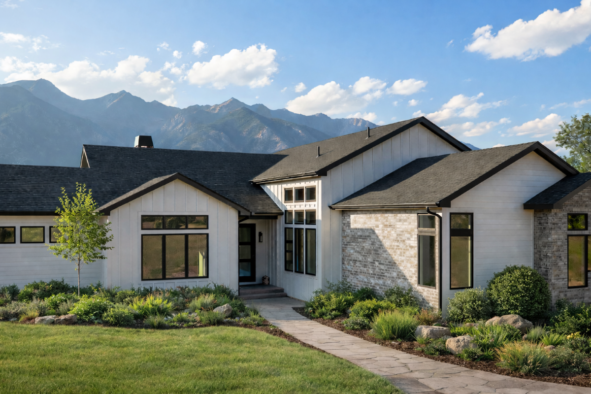 Summit West Contracting white sliding dark roof house